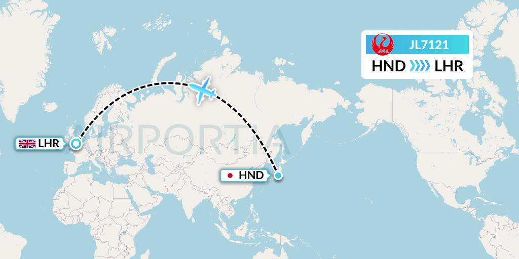 JL7121 Japan Airlines Flight Map: Tokyo to London