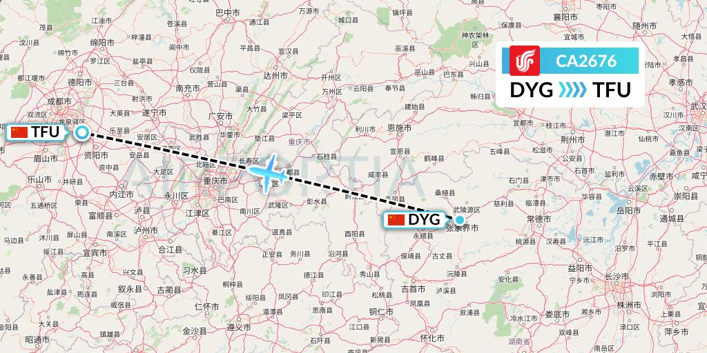 CA2676 Air China Flight Map: Dayong to Chengdu
