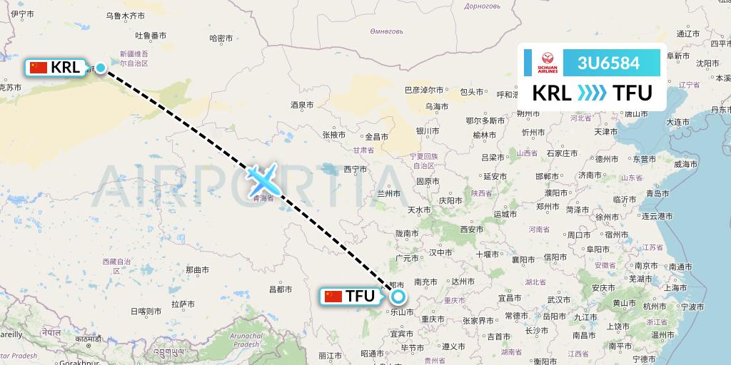 3U6584 Sichuan Airlines Flight Map: Korla to Chengdu