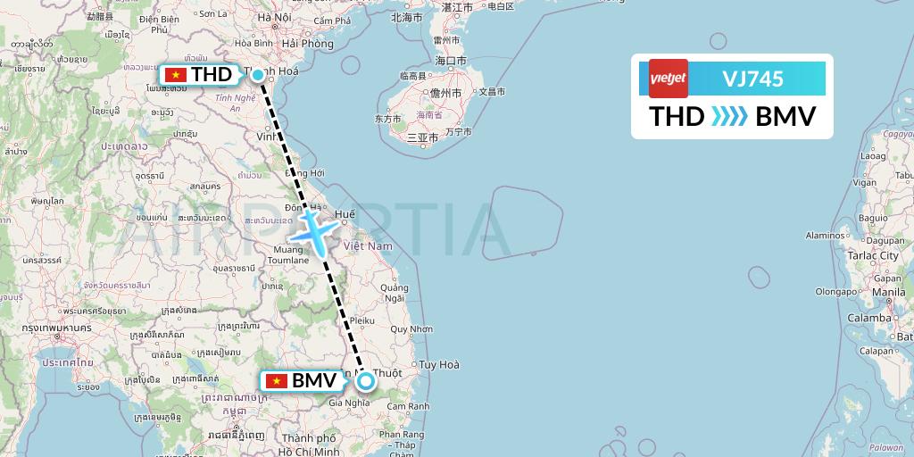 VJ745 VietJet Air Flight Map: Hanoi to Buon Ma Thuot