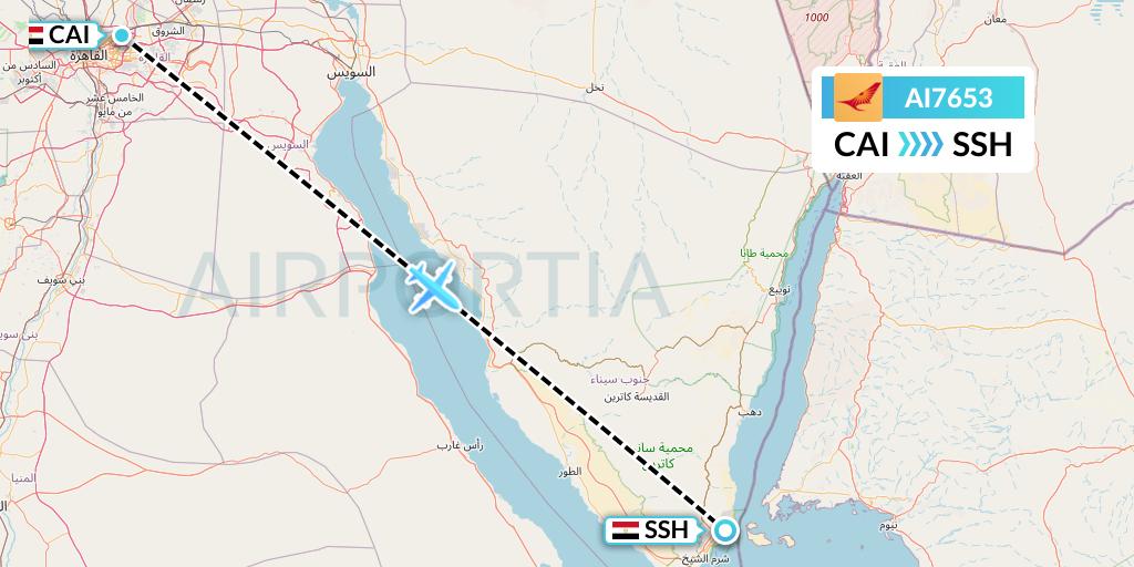 AI7653 Air India Flight Map: Cairo to Sharm el-Sheikh