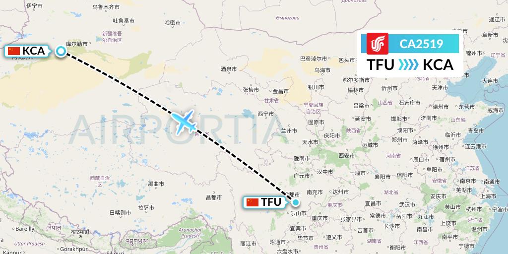 CA2519 Air China Flight Map: Chengdu to Kuqa