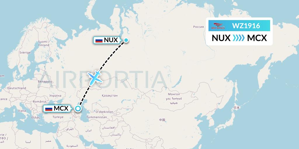 WZ1916 Red Wings Flight Map: Novy Urengoy to Makhachkala