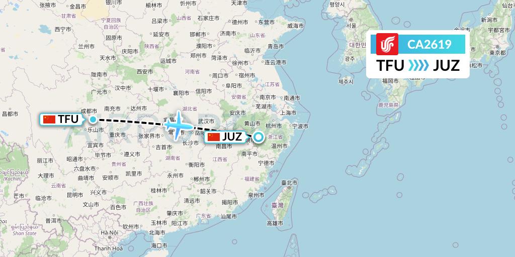 CA2619 Air China Flight Map: Chengdu to Quzhou