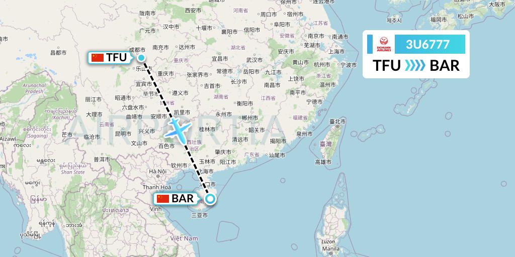 3U6777 Sichuan Airlines Flight Map: Chengdu to Qionghai