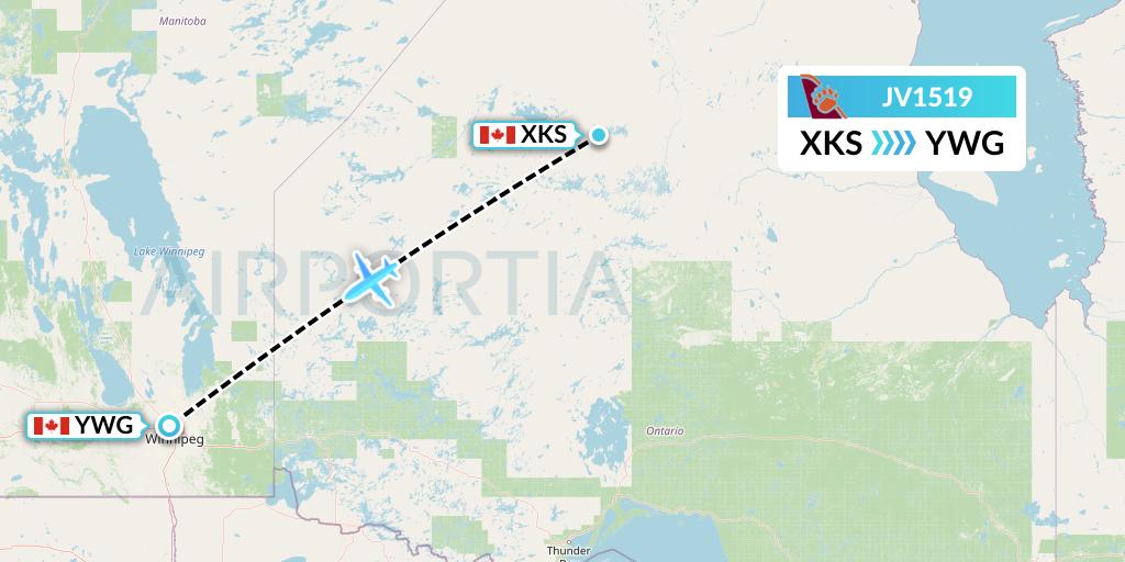 JV1519 Bearskin Airlines Flight Map: Kasabonika to Winnipeg