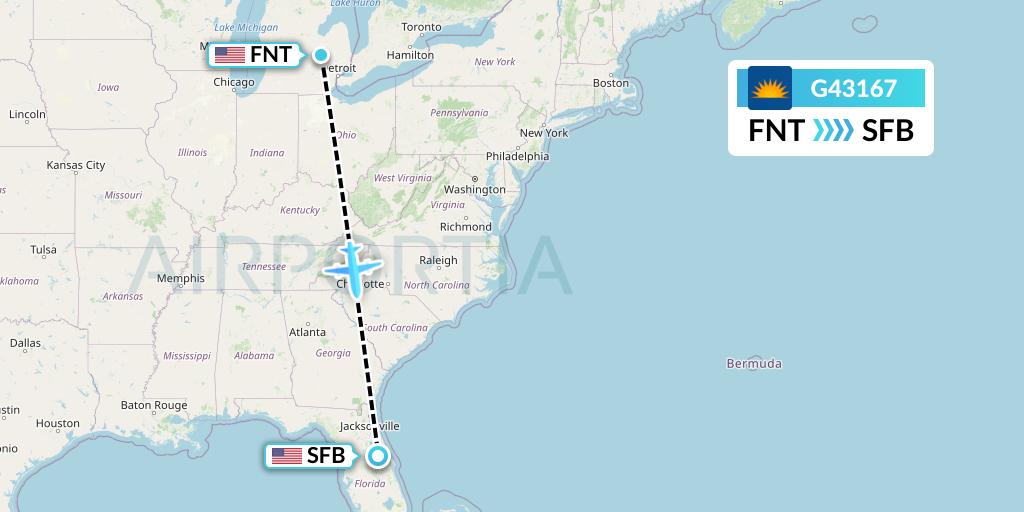 G43167 Allegiant Air Flight Map: Flint to Orlando