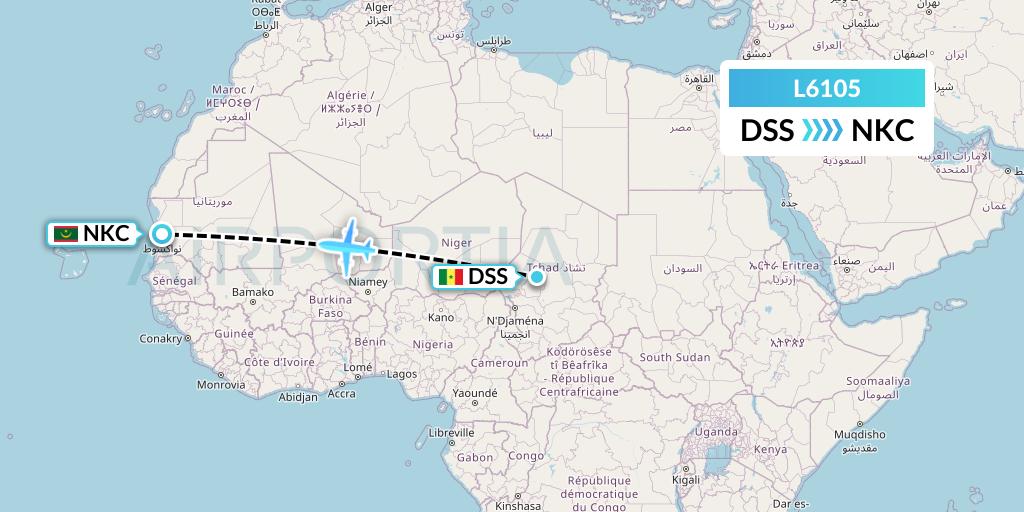 L6105 Mauritania Airlines International Flight Map: Dakar to Nouakchott