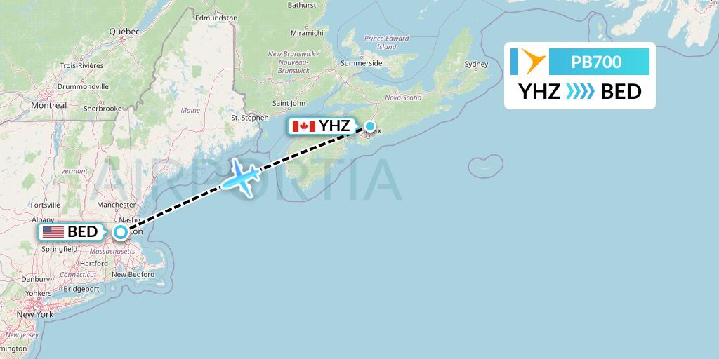 PB700 PAL Airlines Flight Map: Halifax to Bedford