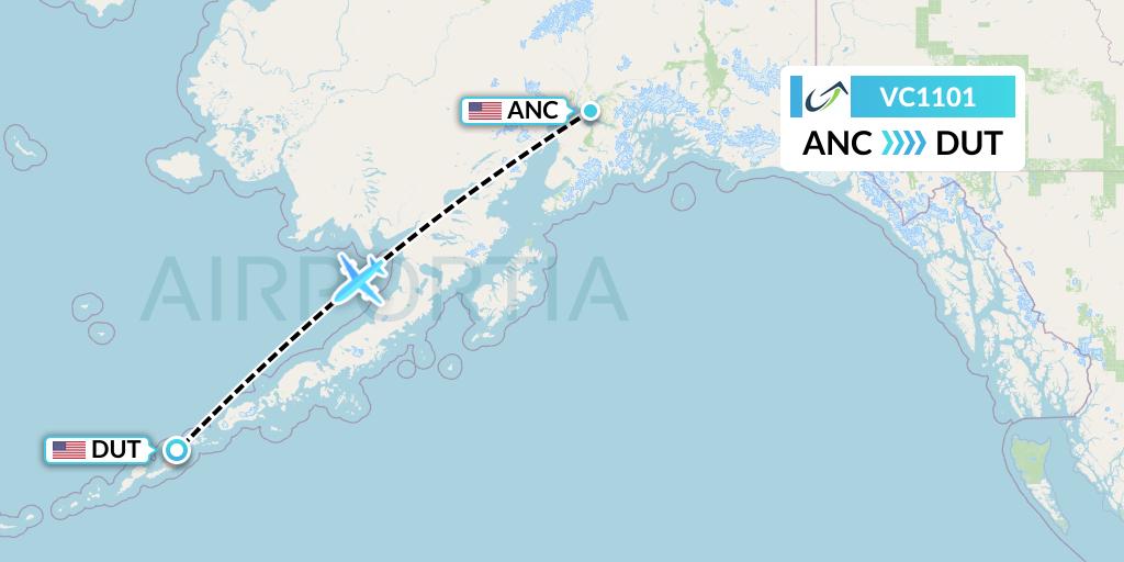 VC1101 ViaAir Flight Map: Anchorage to Unalaska