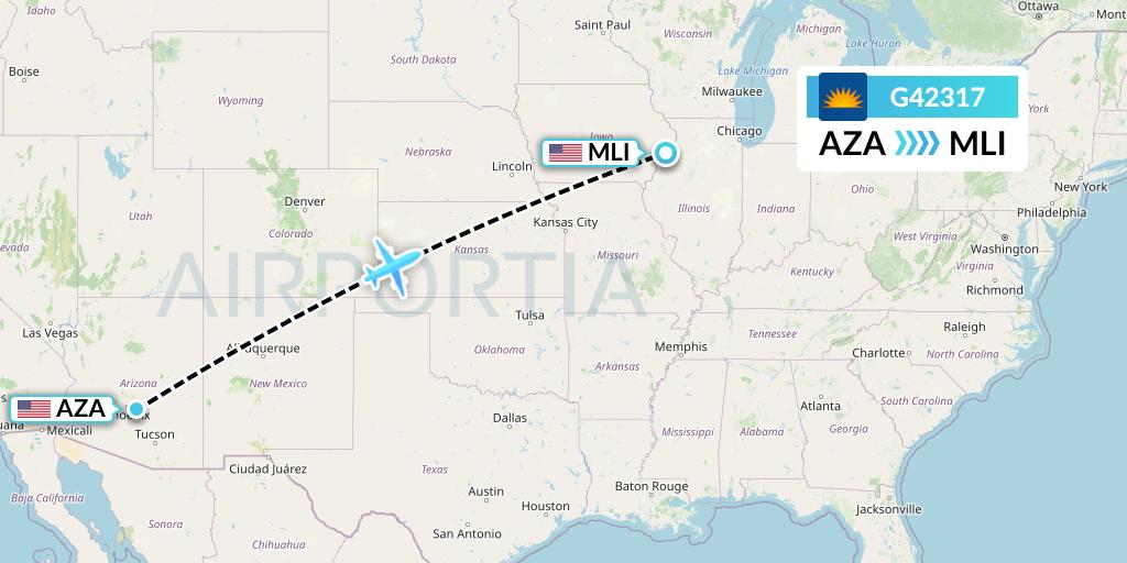 G42317 Allegiant Air Flight Map: Phoenix to Moline