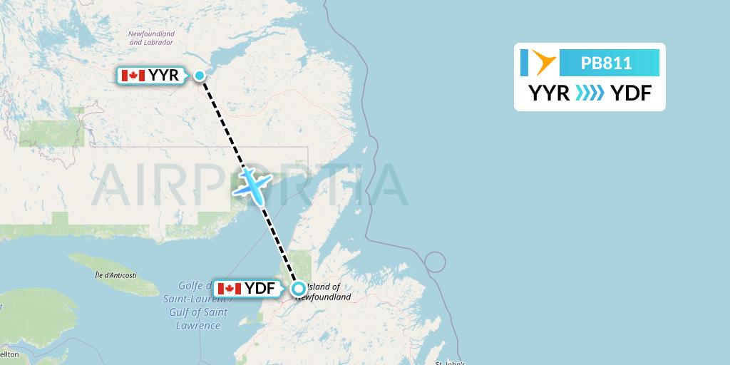PB811 PAL Airlines Flight Map: Goose Bay to Deer Lake