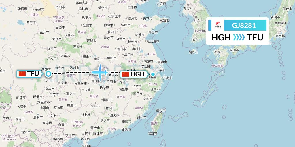 GJ8281 Loong Airlines Flight Map: Hangzhou to Chengdu