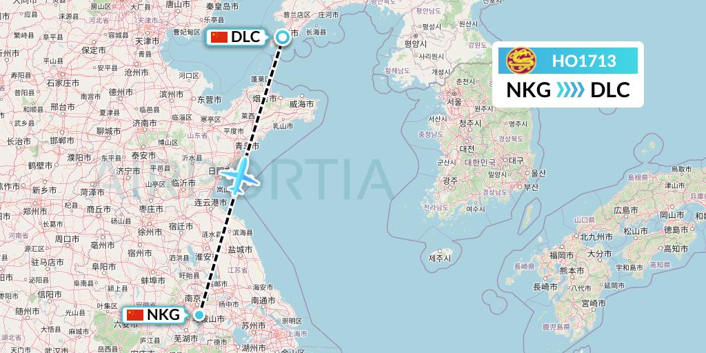 HO1713 Juneyao Airlines Flight Map: Nanjing to Dalian