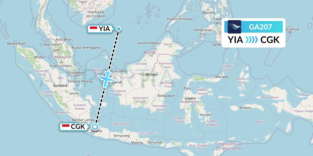 GA207 Garuda Indonesia Flight Map: Yogyakarta to Jakarta
