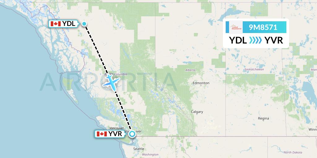 9M8571 Central Mountain Air Flight Map: Dease Lake to Vancouver