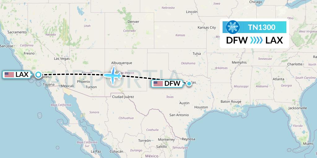 TN1300 Air Tahiti Nui Flight Map: Dallas to Los Angeles