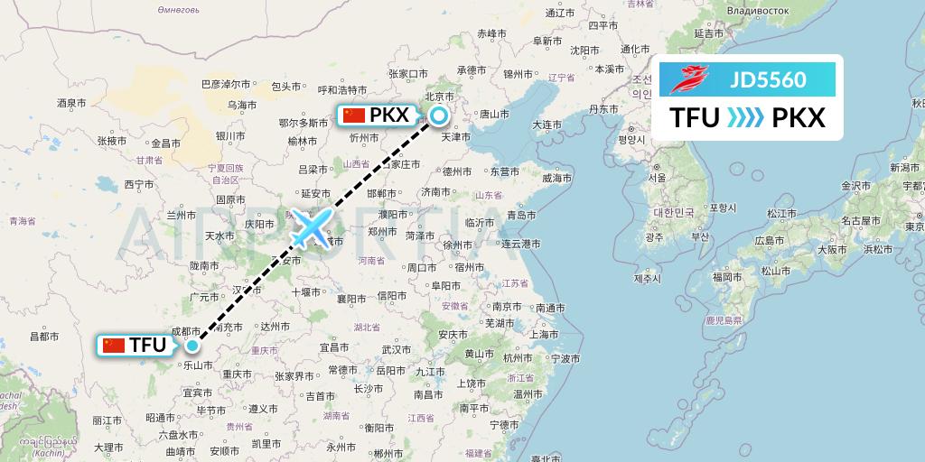 JD5560 Capital Airlines Flight Map: Chengdu to Beijing