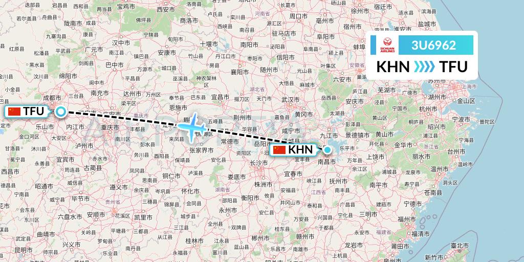 3U6962 Sichuan Airlines Flight Map: Nanchang to Chengdu