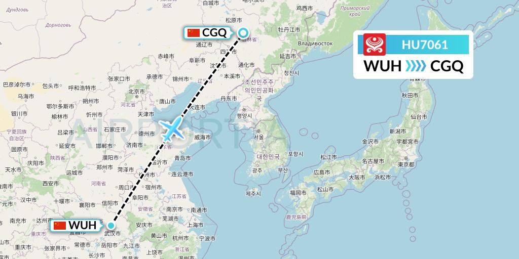 HU7061 Hainan Airlines Flight Map: Wuhan to Changchun