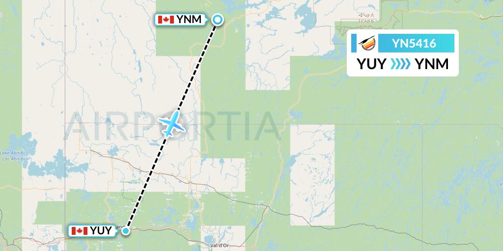 YN5416 Air Creebec Flight Map: Rouyn to Matagami