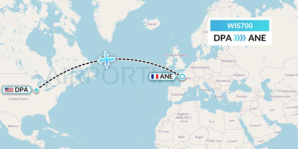 WIS700 Paccair Flight Map: Chicago to Angers