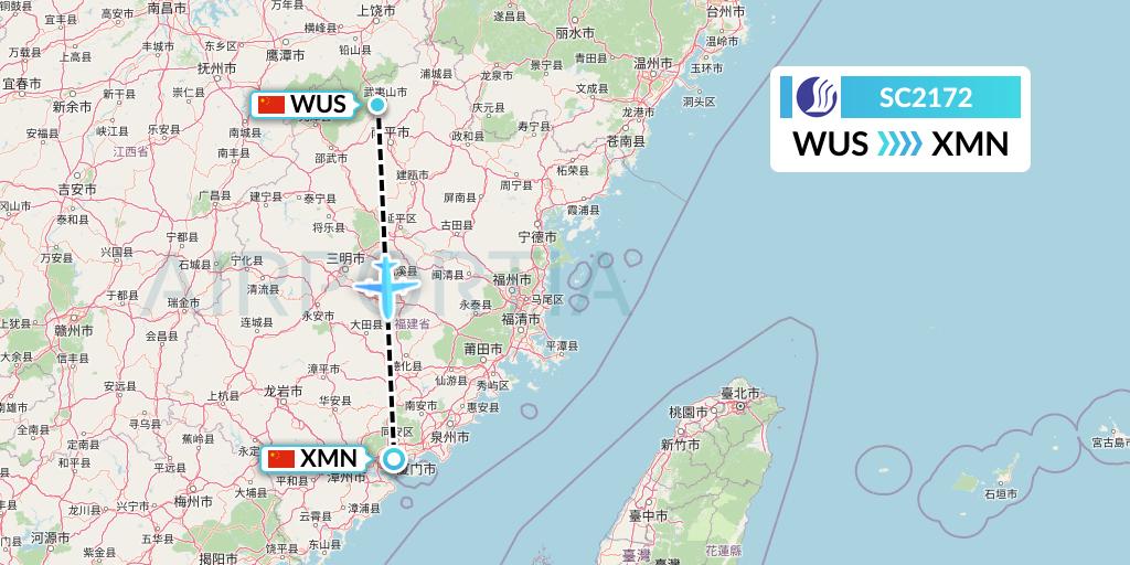SC2172 Shandong Airlines Flight Map: Wuyishan to Xiamen