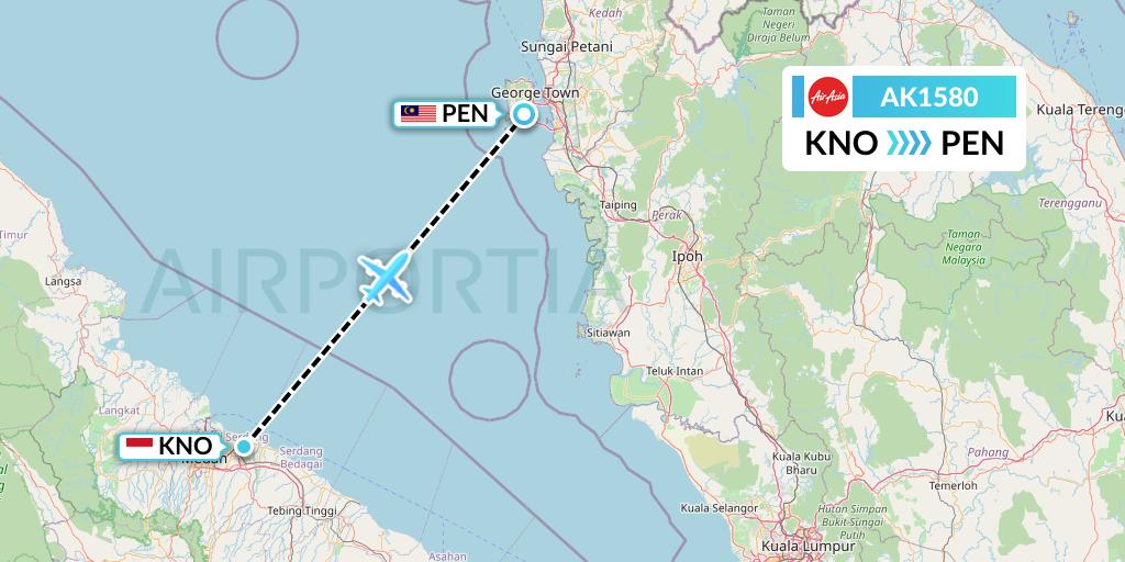 AK1580 AirAsia Flight Map: Medan to Penang