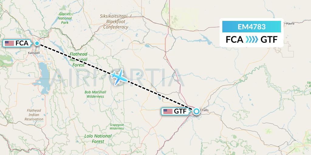 EM4783 Empire Airlines Flight Map: Kalispell to Great Falls