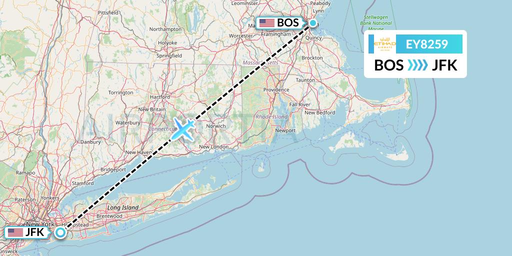 EY8259 Etihad Airways Flight Map: Boston to New York