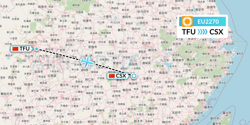 EU2270 Chengdu Airlines Flight Map: Chengdu to Changsha