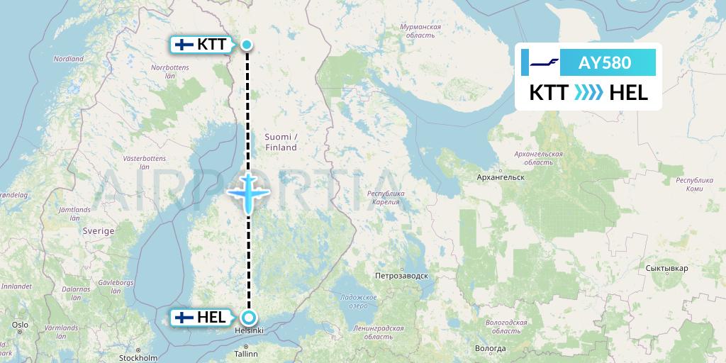 AY580 Finnair Flight Map: Kittila to Helsinki