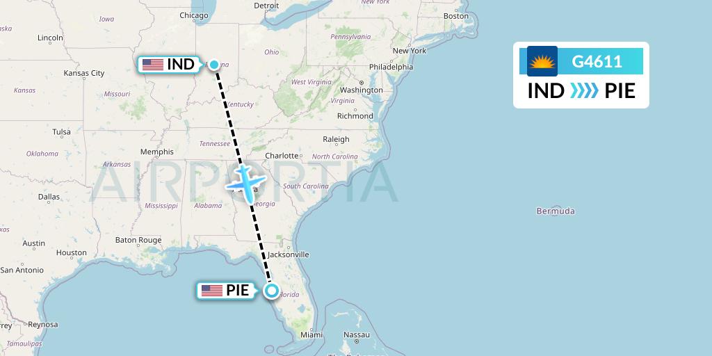 G4611 Allegiant Air Flight Map: Indianapolis to St. Petersburg
