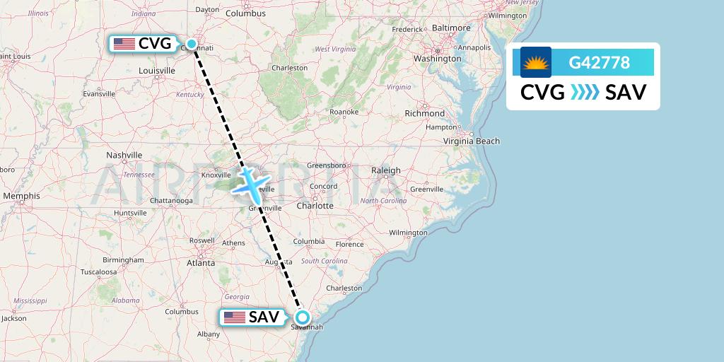 G42778 Allegiant Air Flight Map: Cincinnati to Savannah