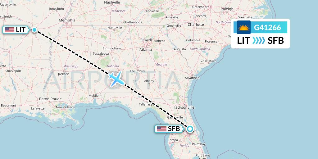 G41266 Allegiant Air Flight Map: Little Rock to Orlando