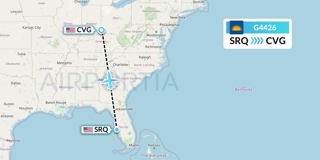 G4426 Allegiant Air Flight Map: Sarasota to Cincinnati