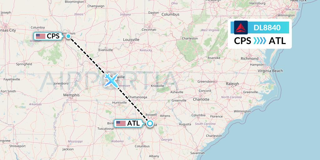 DL8840 Delta Air Lines Flight Map: St. Louis to Atlanta