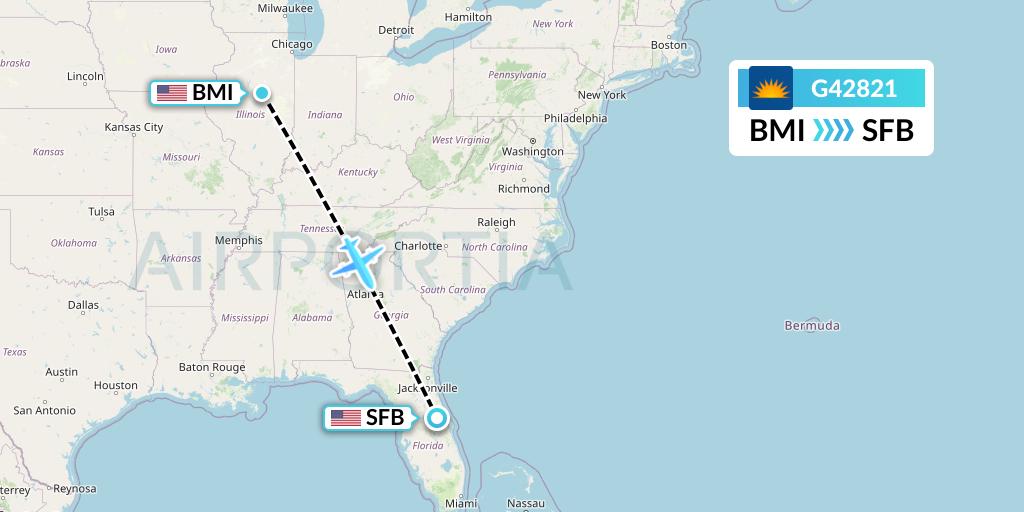 G42821 Allegiant Air Flight Map: Bloomington to Orlando