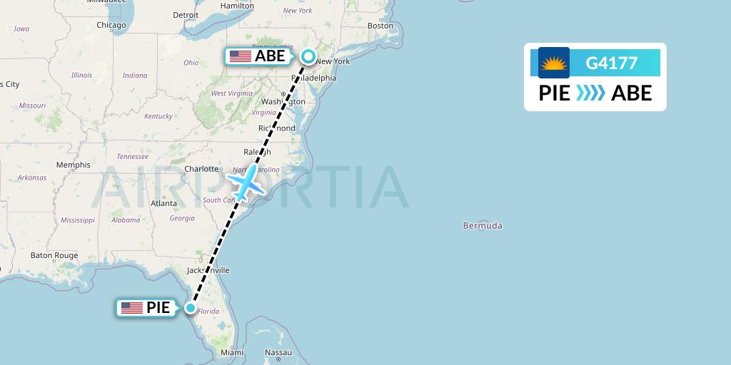 G4177 Allegiant Air Flight Map: St. Petersburg to Allentown