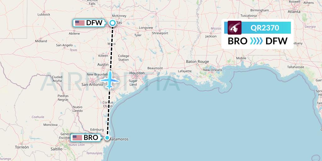 QR2370 Qatar Airways Flight Map: Brownsville to Dallas