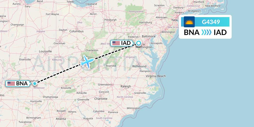 G4349 Allegiant Air Flight Map: Nashville to Washington