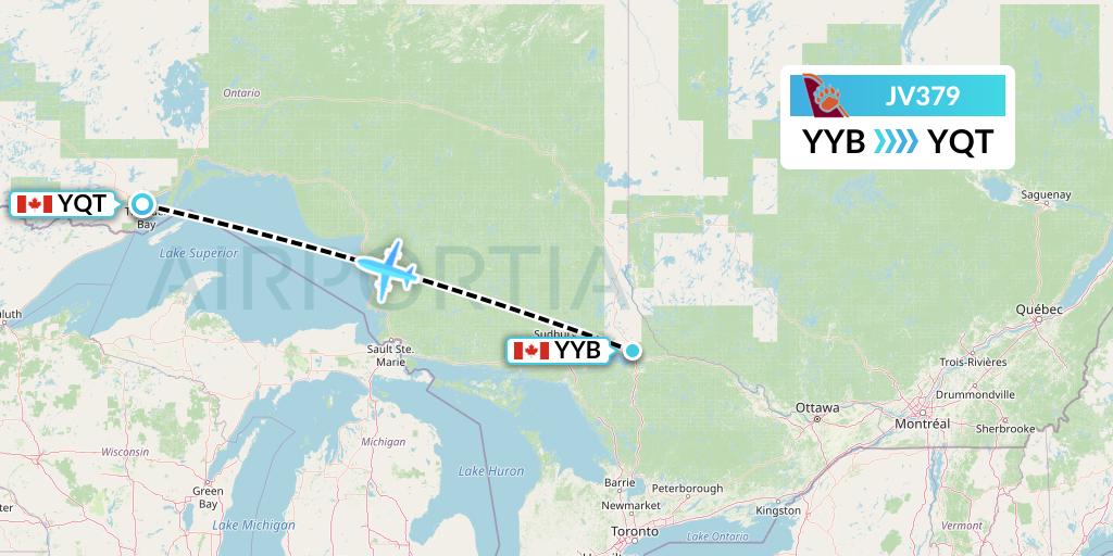 JV379 Bearskin Airlines Flight Map: North Bay to Thunder Bay