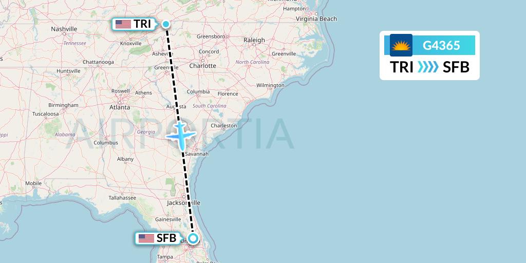 G4365 Allegiant Air Flight Map: Blountville to Orlando