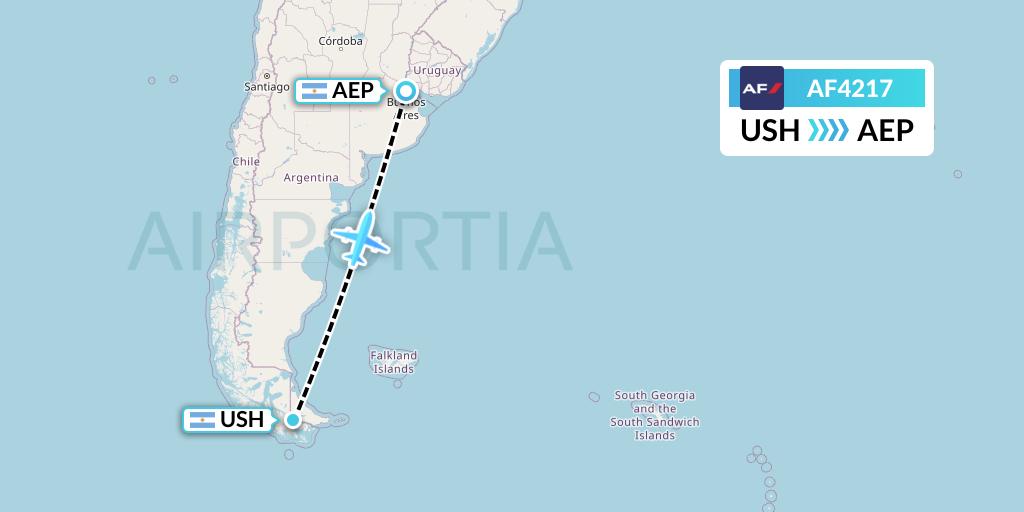 AF4217 Air France Flight Map: Ushuaia to Buenos Aires