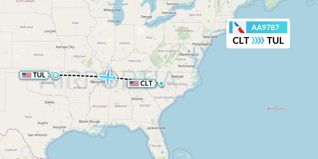 AA9787 American Airlines Flight Map: Charlotte to Tulsa