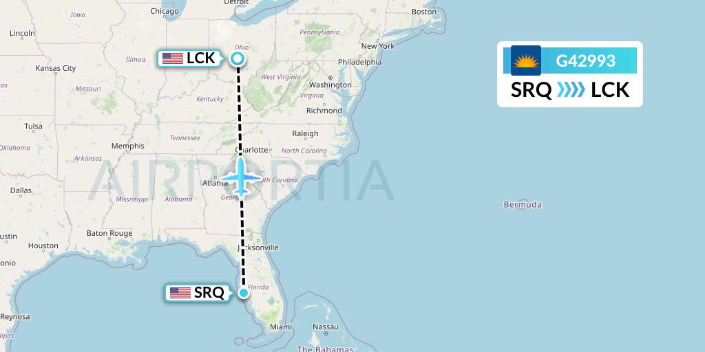 G42993 Allegiant Air Flight Map: Sarasota to Columbus