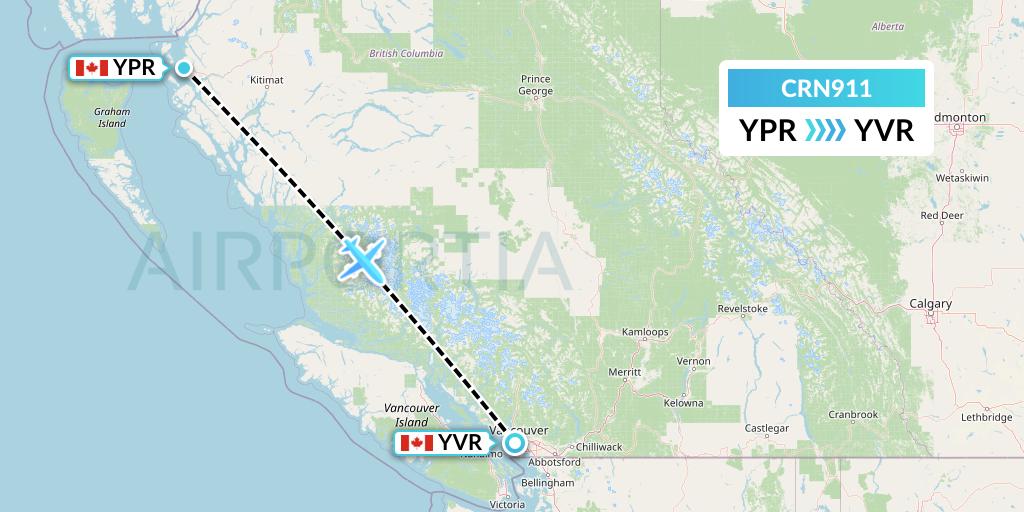 CRN911 Aerocaribbean Flight Map: Prince Rupert to Vancouver