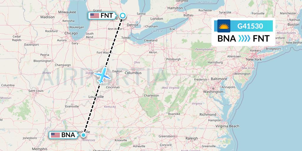 G41530 Allegiant Air Flight Map: Nashville to Flint