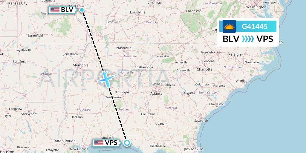 G41445 Allegiant Air Flight Map: Belleville to Valparaiso