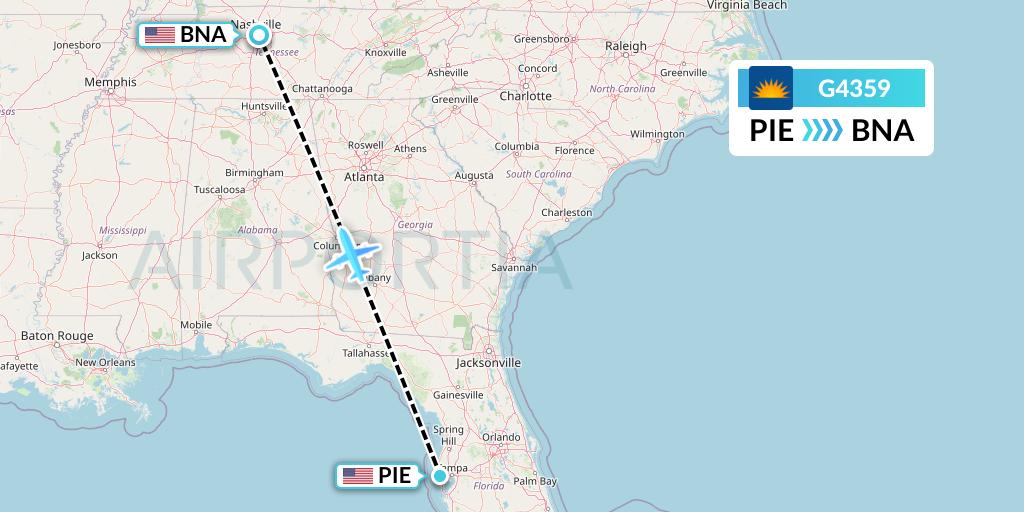 G4359 Allegiant Air Flight Map: St. Petersburg to Nashville